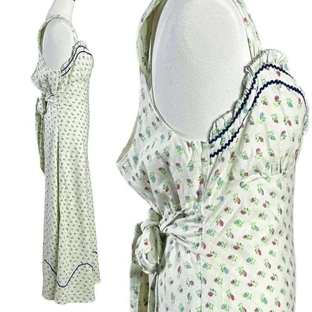 Free People Dainty Western Prairie Sweet Hearts Midi Dress in Ivory Combo Medium